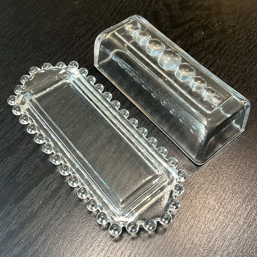 VTG Imperial Glass Candlewick Beaded Clear Covered Butter Dish Made In The USA - Picture 8 of 11